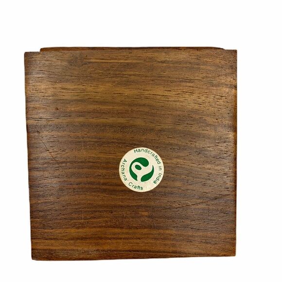 Archana Crafts Wooden Trinket Jewelry Box Gold Design Hinged Top India Hearts - Picture 8 of 12